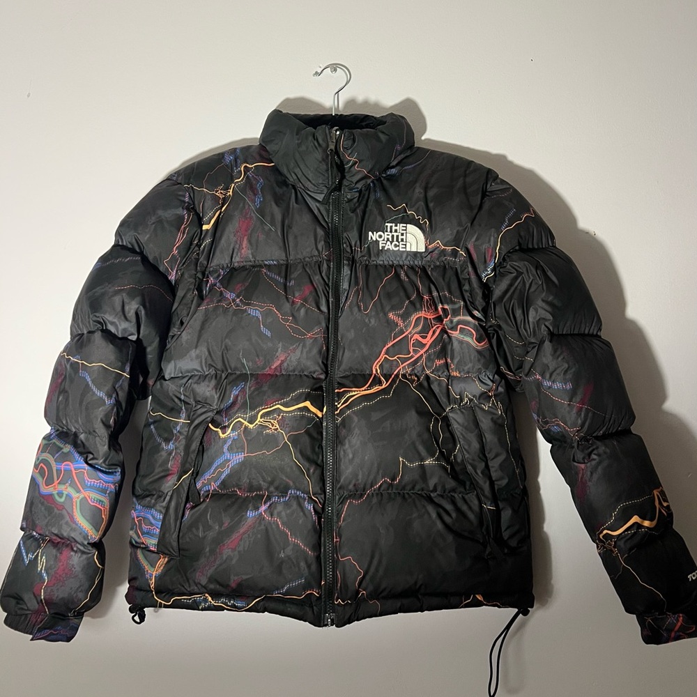 The North Face Black Jacket with Colorful Trail Pattern